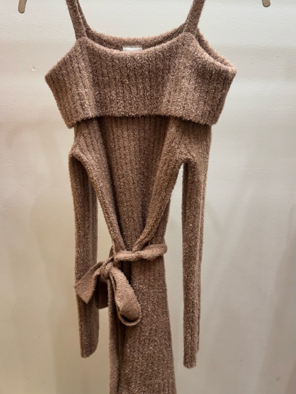 abercrombie kids Brown Off-Shoulder Knit Tie-Waist Long Sleeve Dress